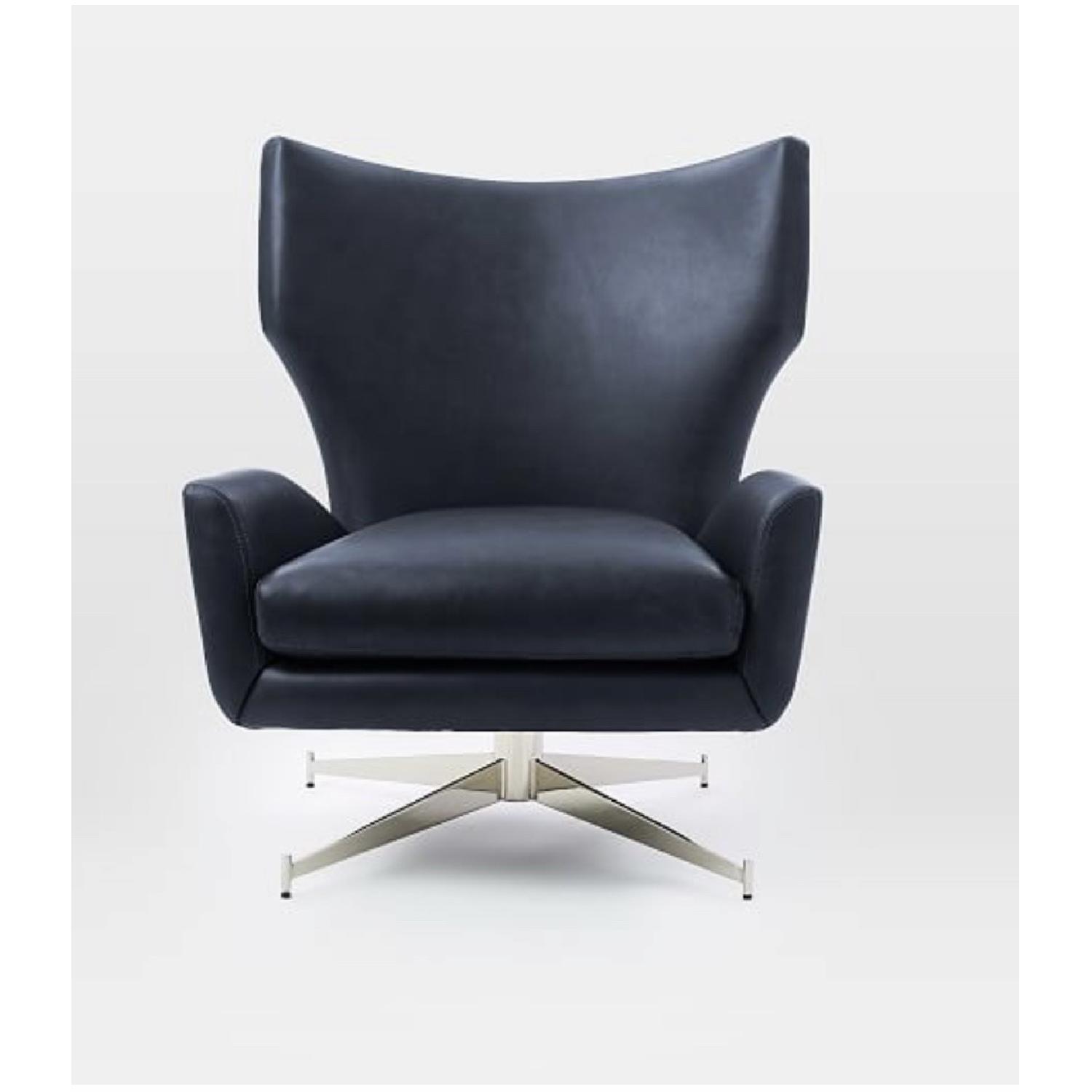 West Elm Hemming Leather Swivel Armchair - image-3