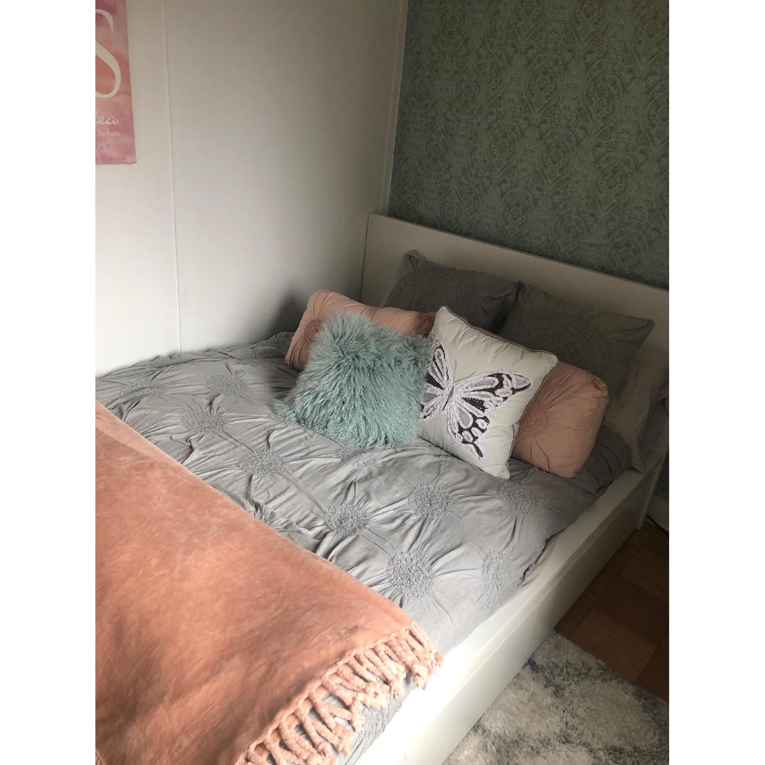 Ikea Malm White Queen Size Bed w/ 2 Storage Boxes AptDeco