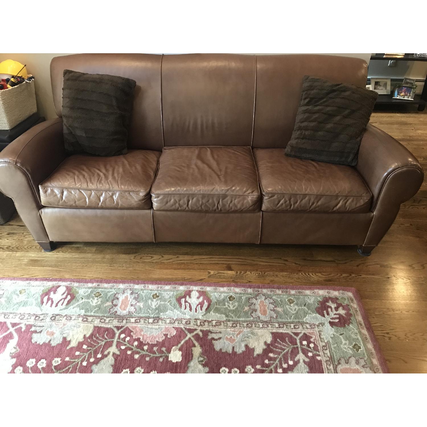 Pottery Barn Leather Sofa in Dark Brown - image-1