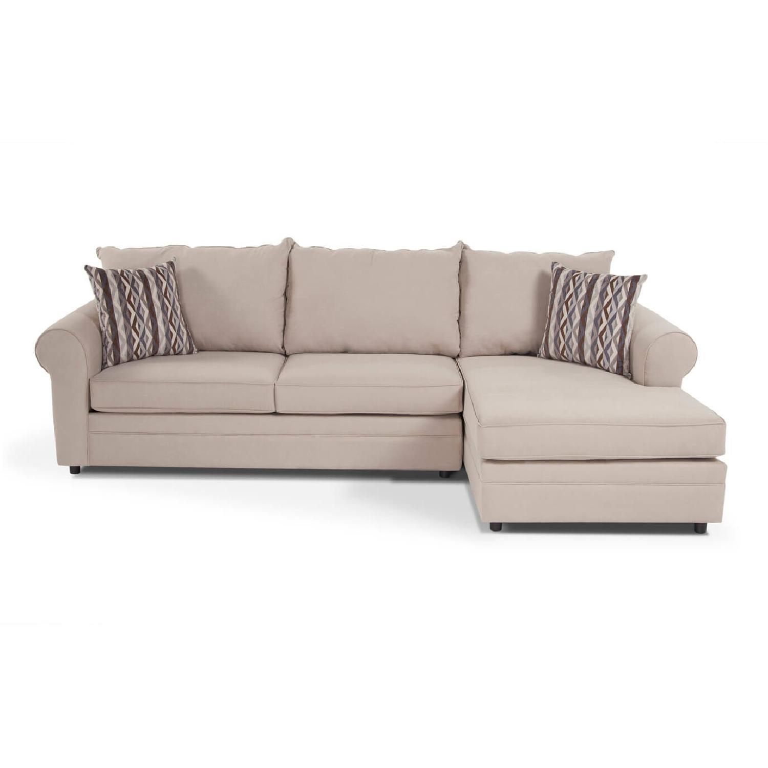 Bob S Venus Beige Suede Sectional Sofa Aptdeco