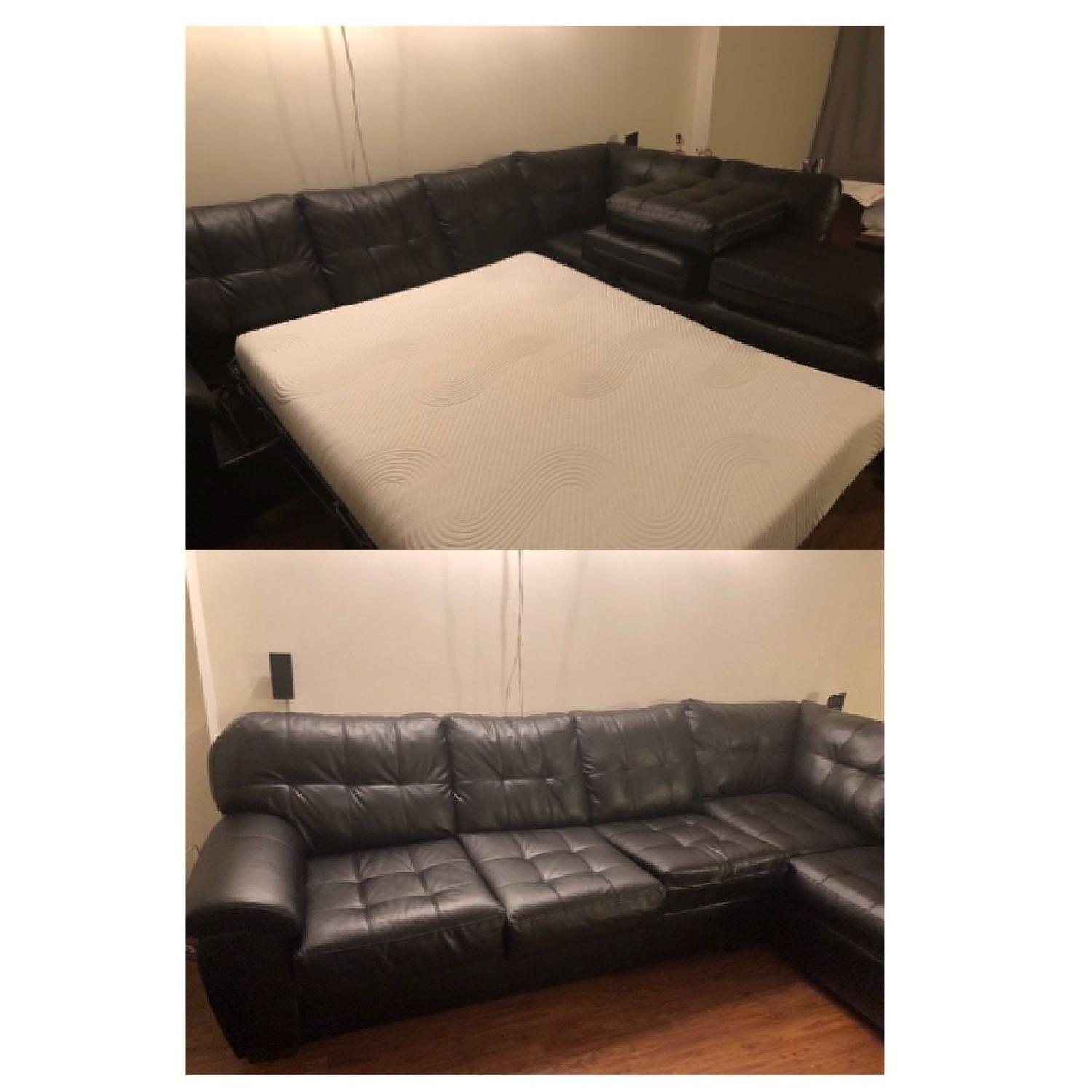 Bob's Black Faux Leather Sleeper Sectional Sofa - image-2