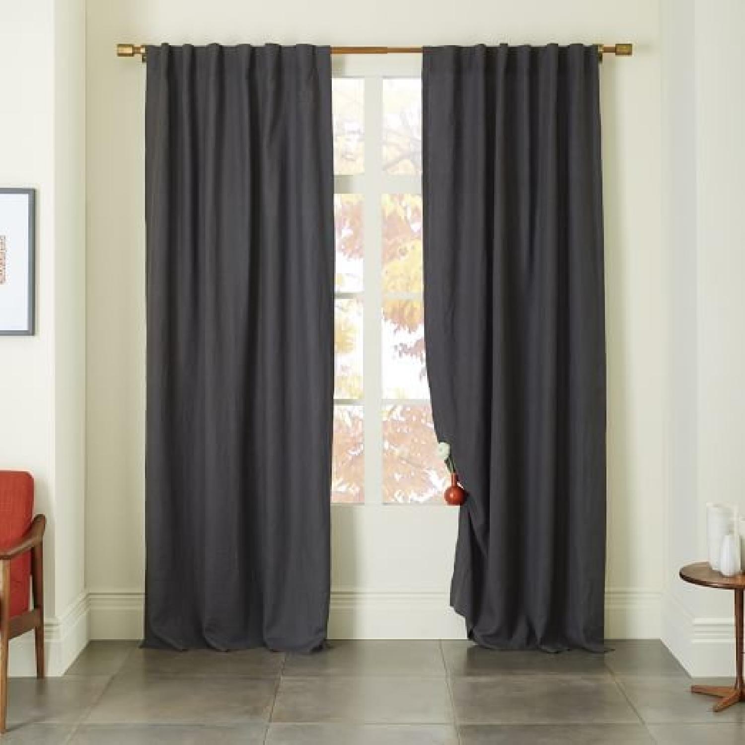 West Elm Belgian Linen Blackout Curtains w/ CB2 Curtain Rod AptDeco