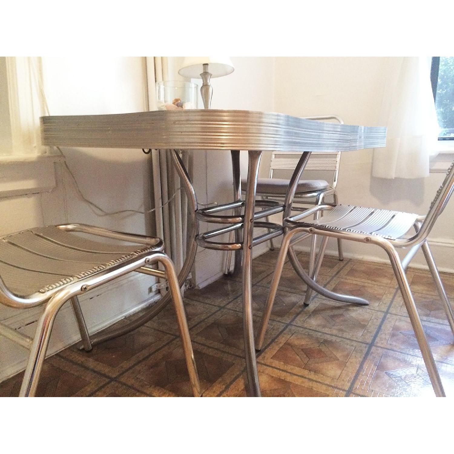 Vintage Formica Dining Table w/ 3 Chrome Chairs - image-1
