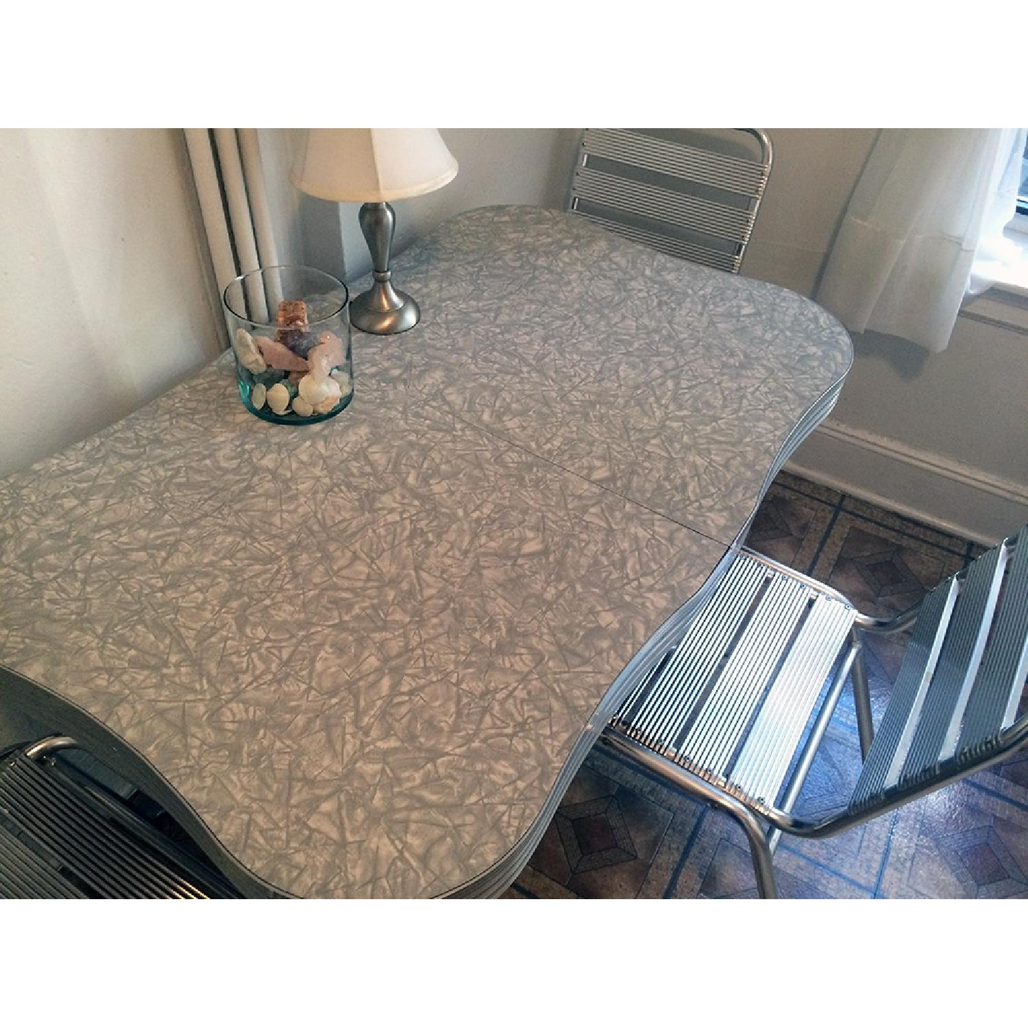 Vintage Formica Dining Table w/ 3 Chrome Chairs - image-2