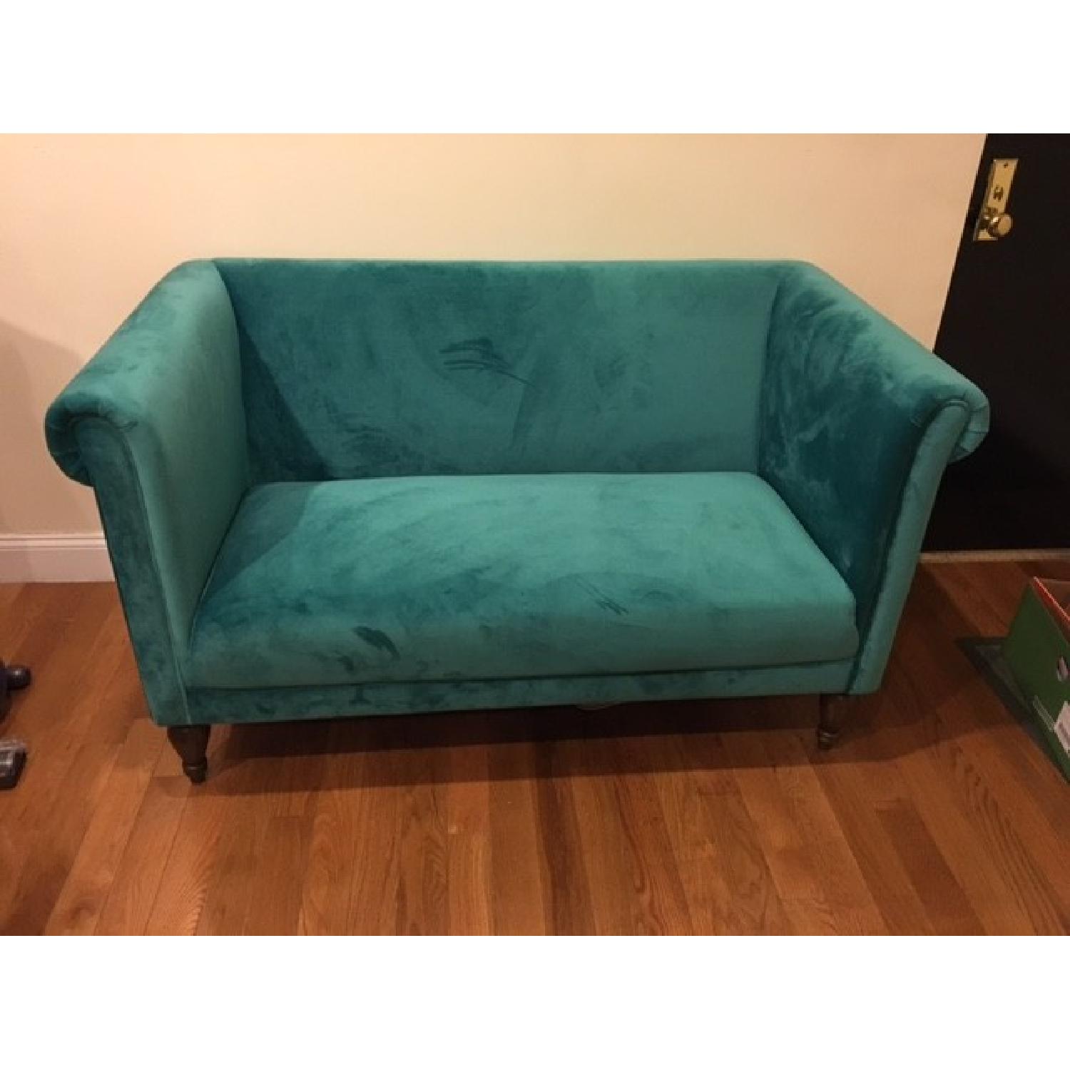 World Market Emerald Green Velvet Loveseat AptDeco