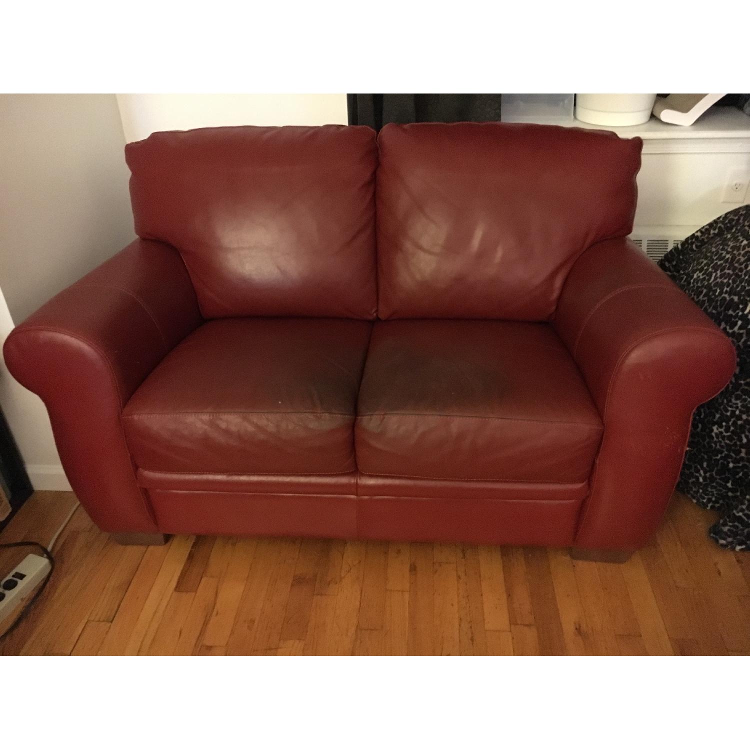 Macy's Natuzzi Red Leather Loveseat - image-1