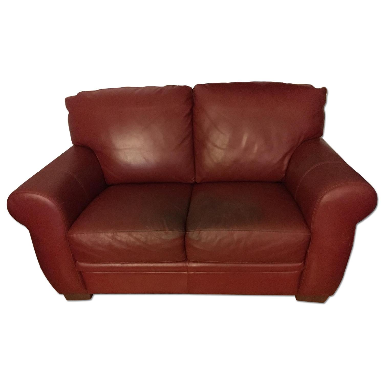 Macy's Natuzzi Red Leather Loveseat - image-0