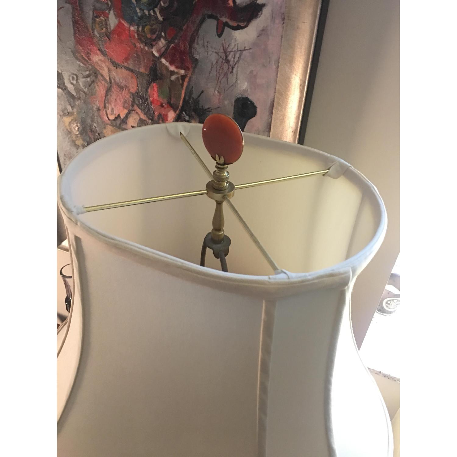 Chinese Porcelain Early 70's Lamp w/ Pagoda Silk Shade - image-1