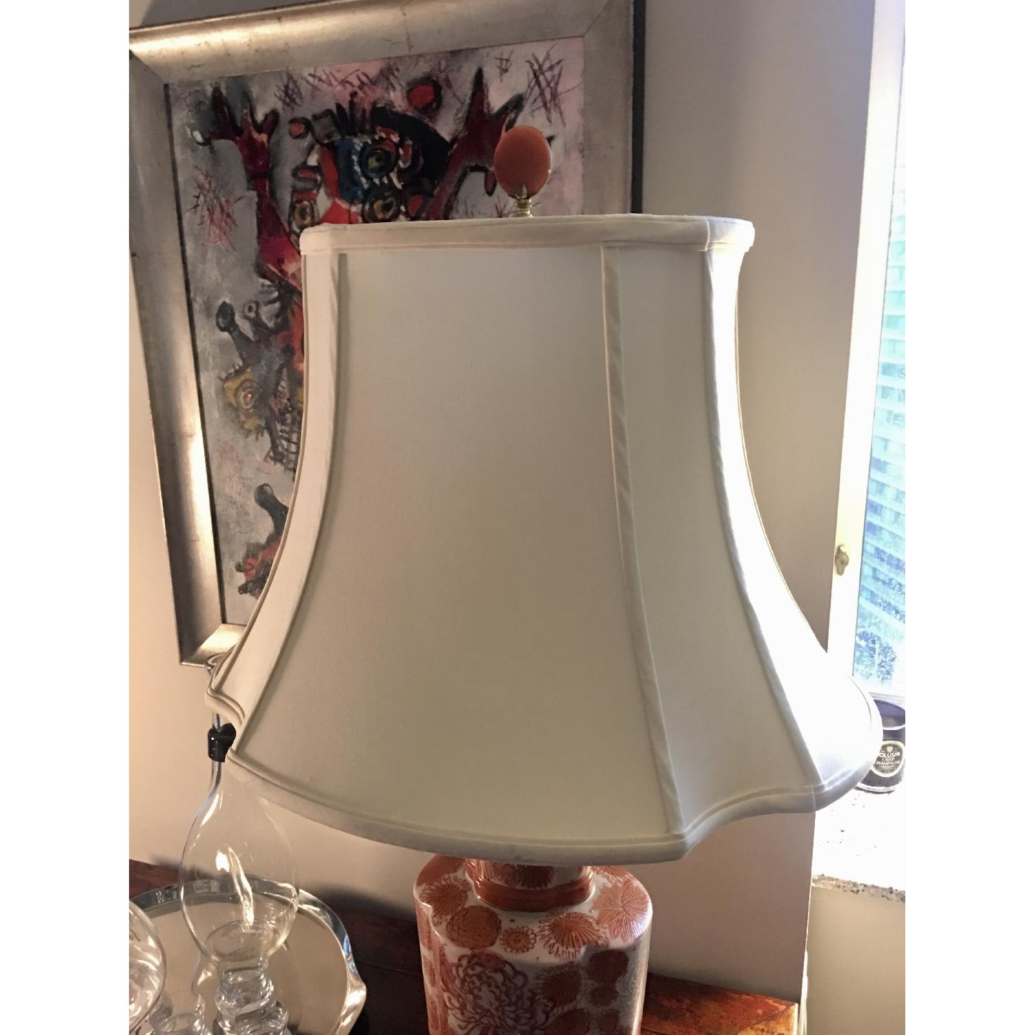 Chinese Porcelain Early 70's Lamp w/ Pagoda Silk Shade - image-3
