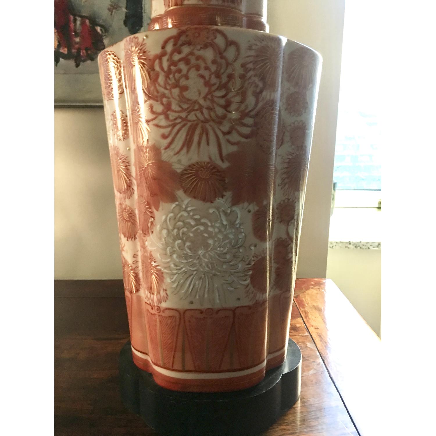Chinese Porcelain Early 70's Lamp w/ Pagoda Silk Shade - image-5