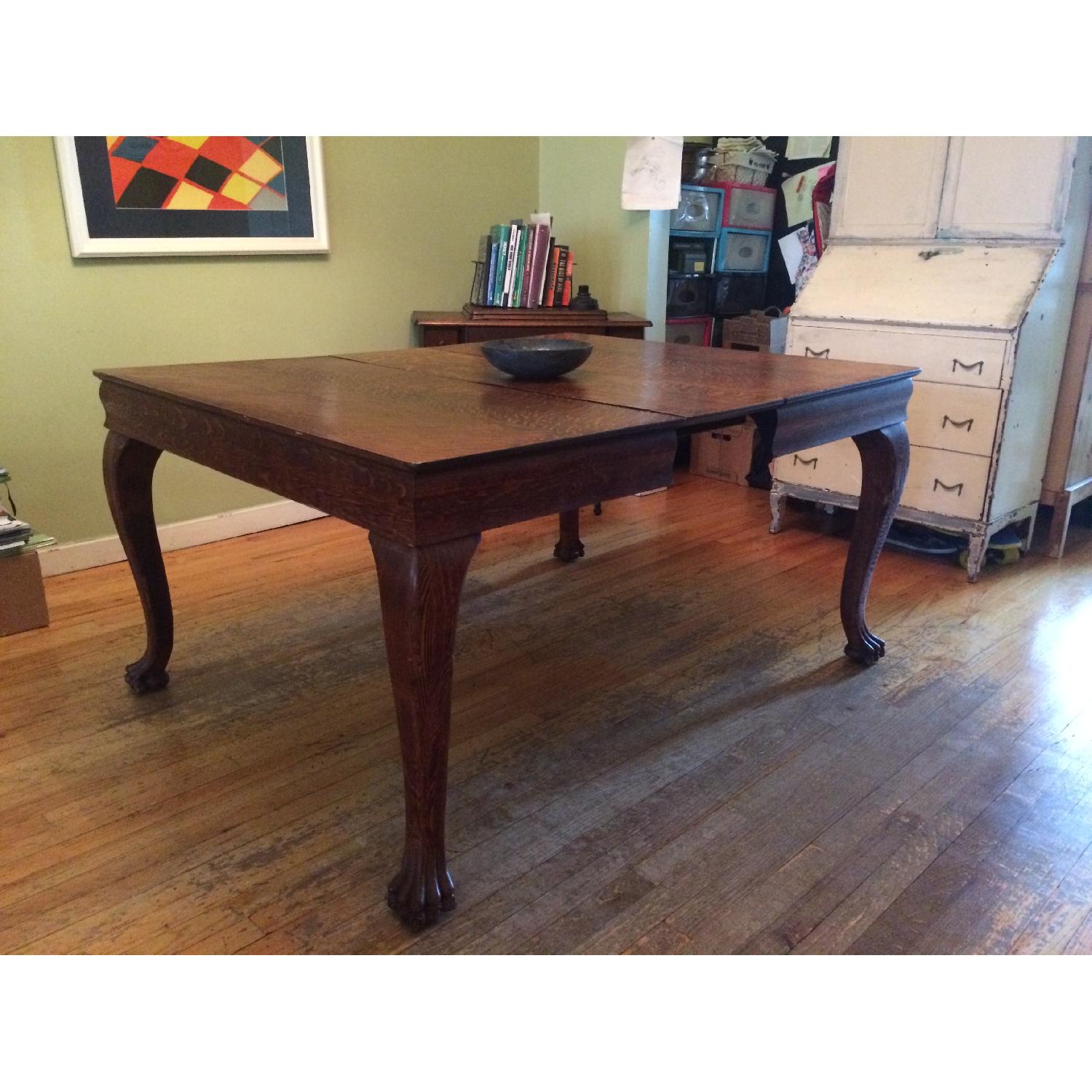 Tiger Oak Dining Table w/ 2 Leaves - image-1