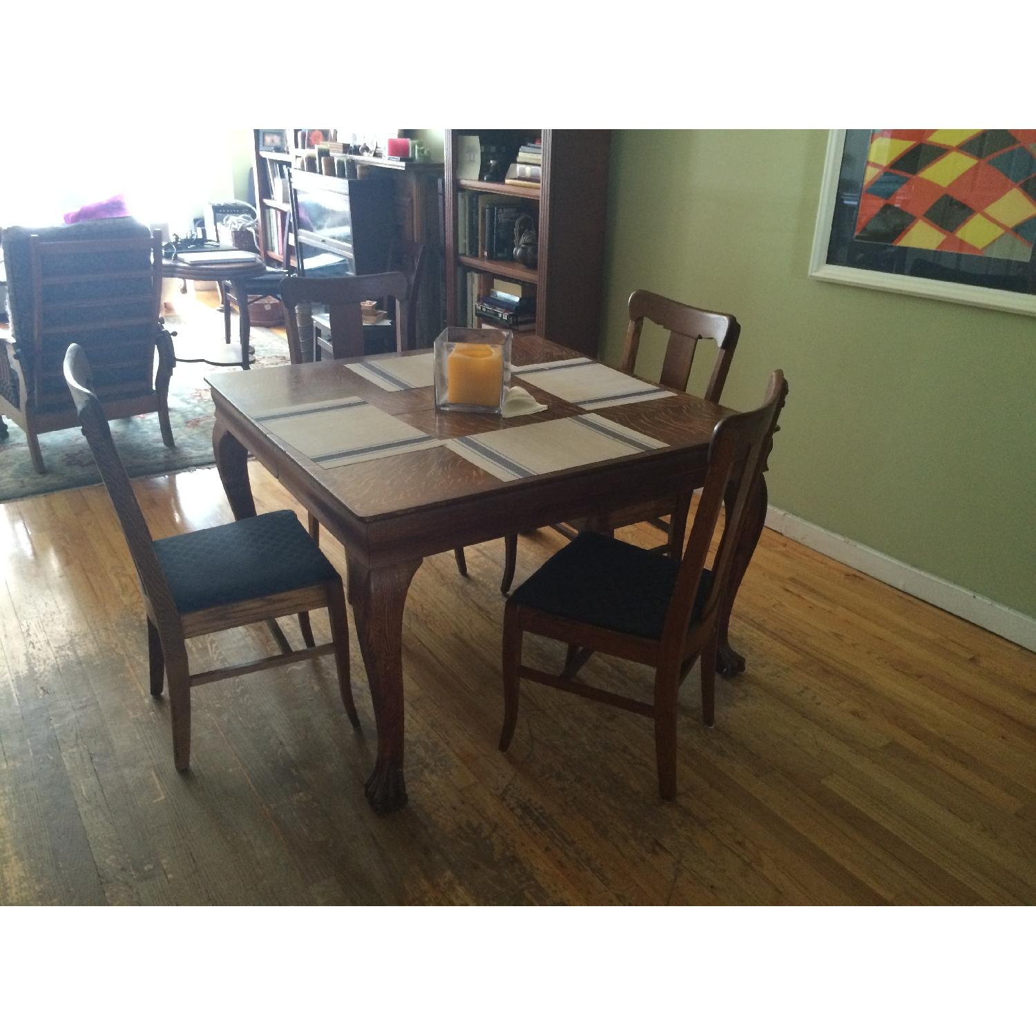 Tiger Oak Dining Table w/ 2 Leaves - image-2