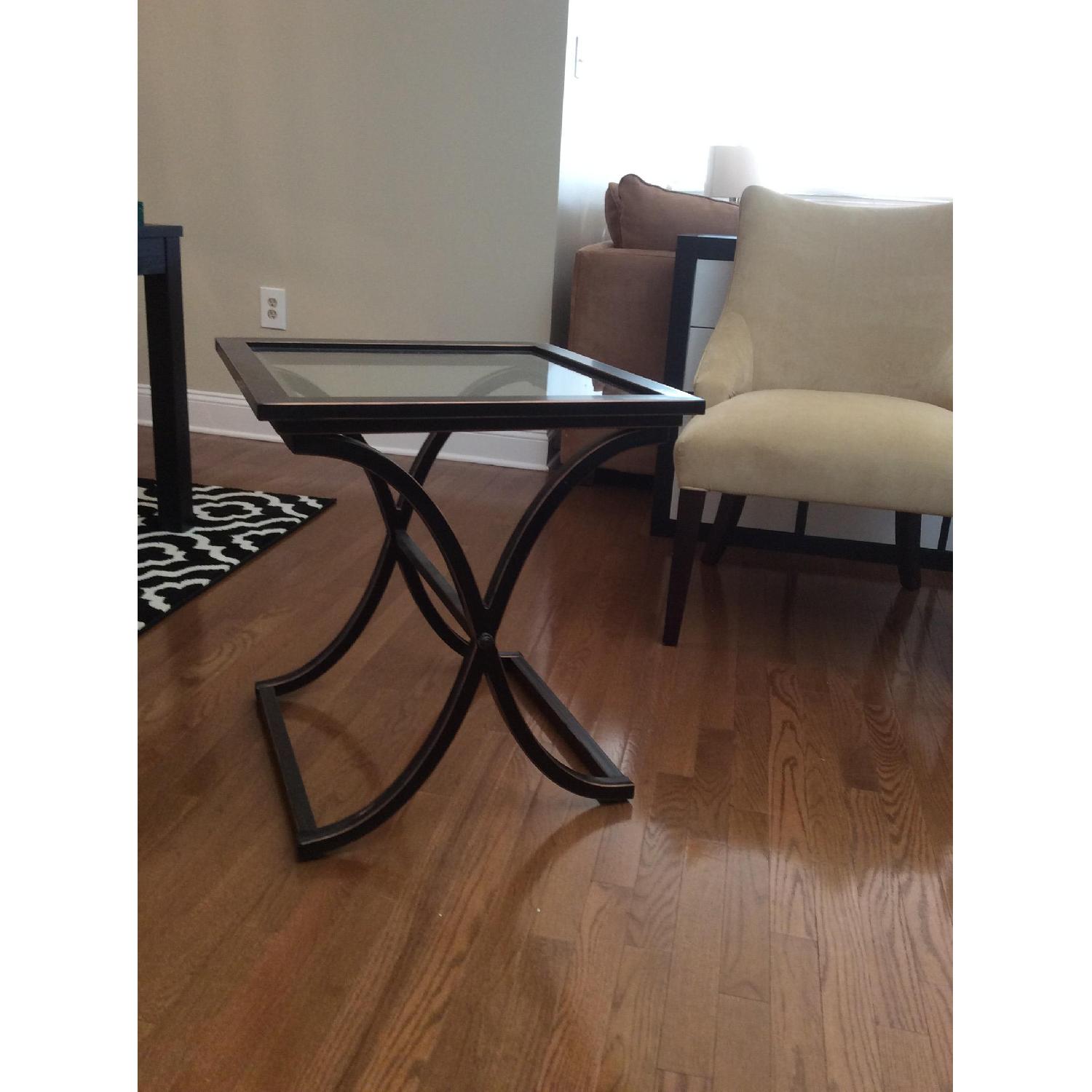 Black Metal Glass Top Side Table AptDeco