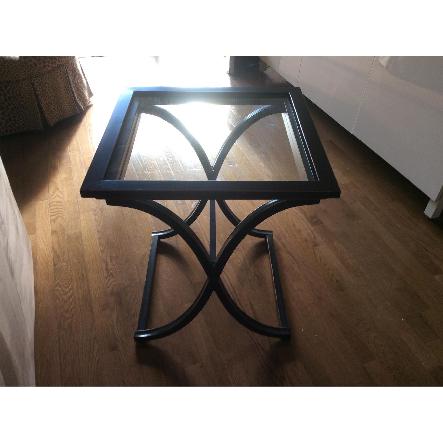 Black Metal Glass Top Side Table AptDeco
