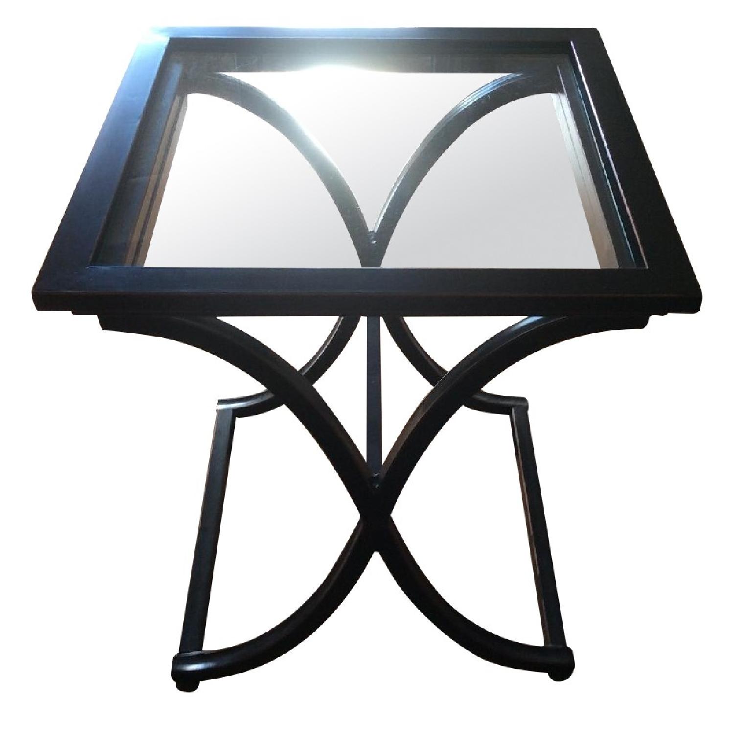 Black Metal Glass Top Side Table AptDeco