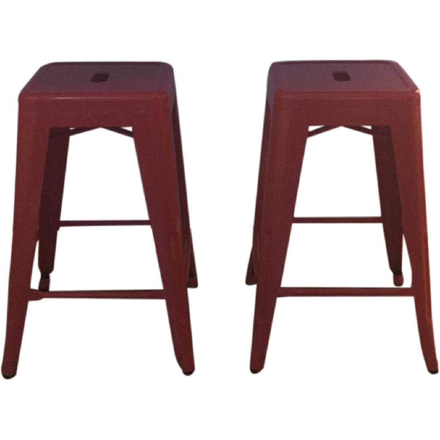 Ikea Stenstorp White Oak Kitchen Island w/ 2 Red Backless Metal Bar