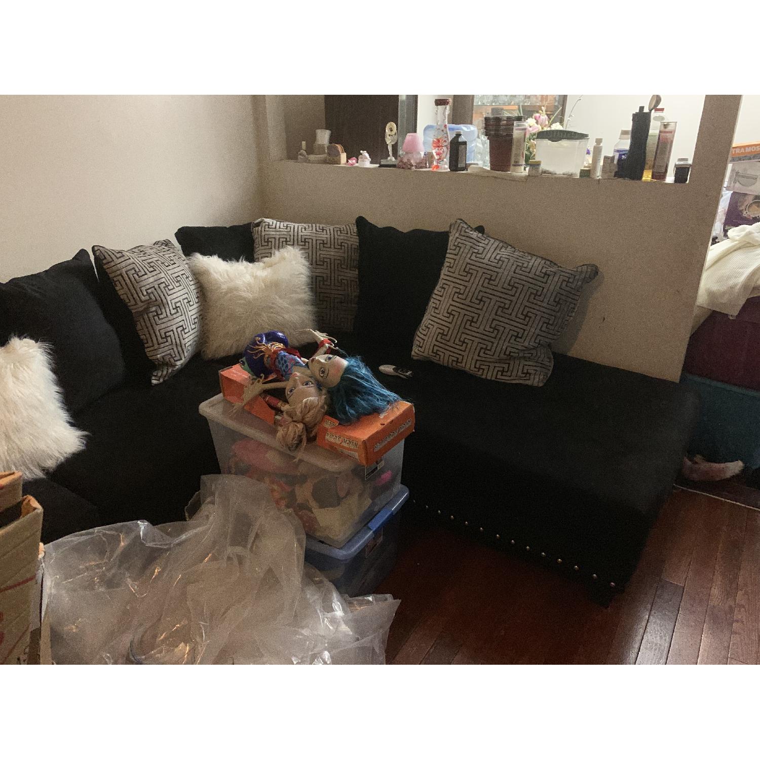 Ashley Jet Black Studded Sectional Sofa w/ Chaise - image-1