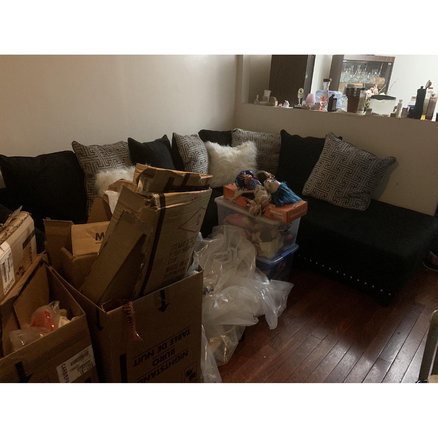 Ashley Jet Black Studded Sectional Sofa w/ Chaise - image-2