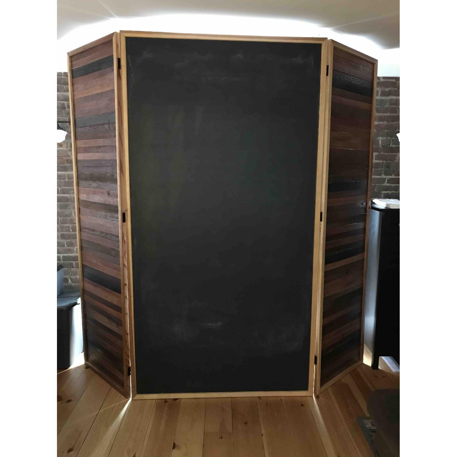 3 Panel Room Divider w/ Chalk Board & 2 Oak Wood Panels AptDeco