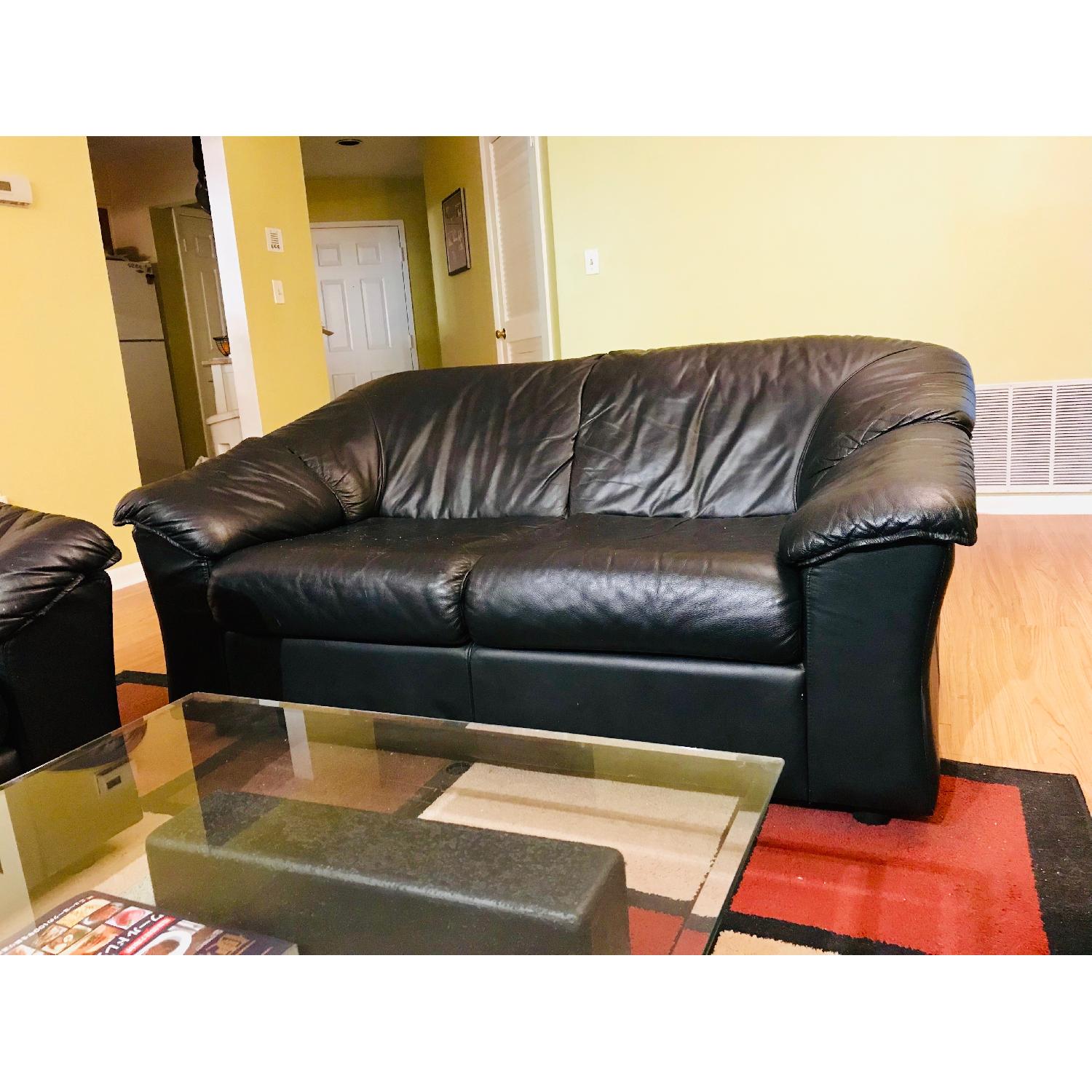 Black Leather Loveseat - image-1