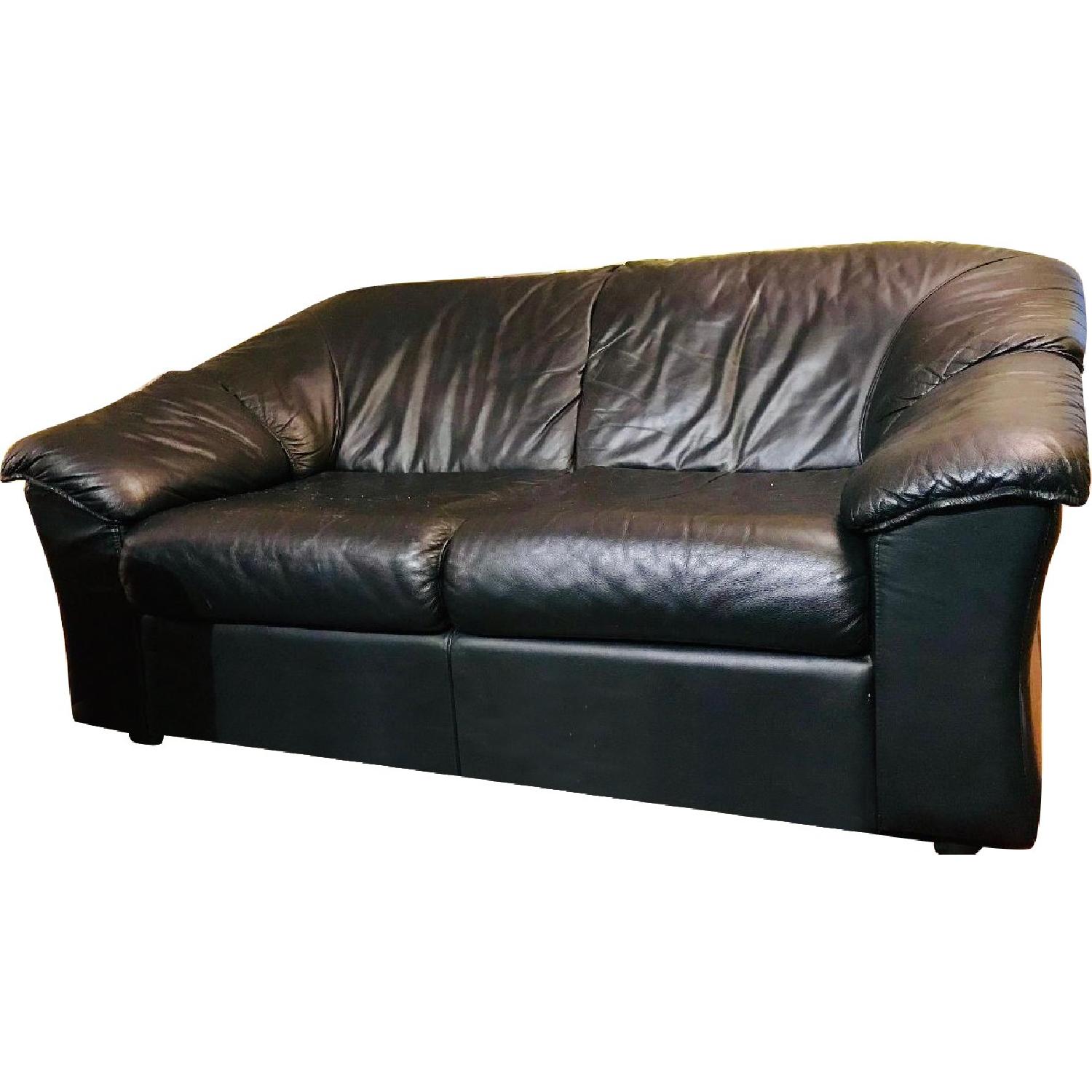 Black Leather Loveseat - image-0