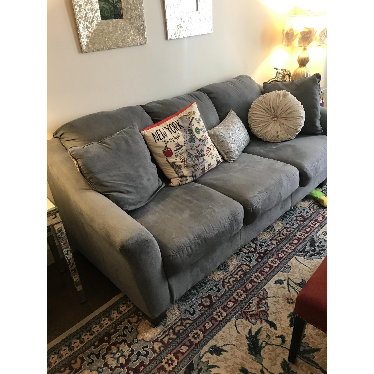 Ashley Blue Suede Sofa For Sale On Aptdeco