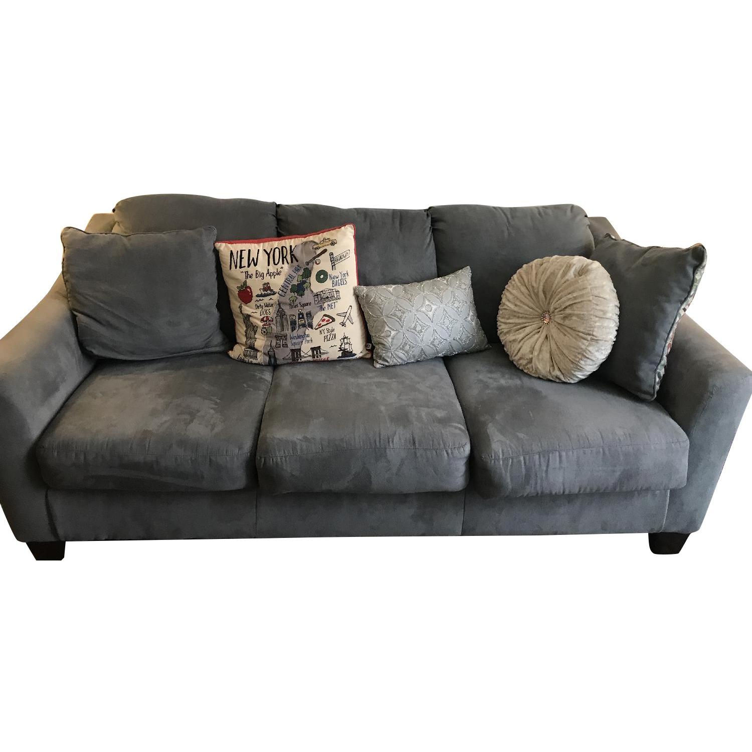 Ashley Blue Suede Sofa AptDeco