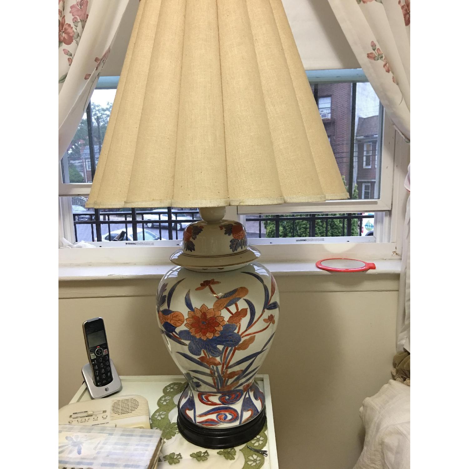 Vintage Knob Creek Ceramic White /Blue/Orange Table Lamps - image-3
