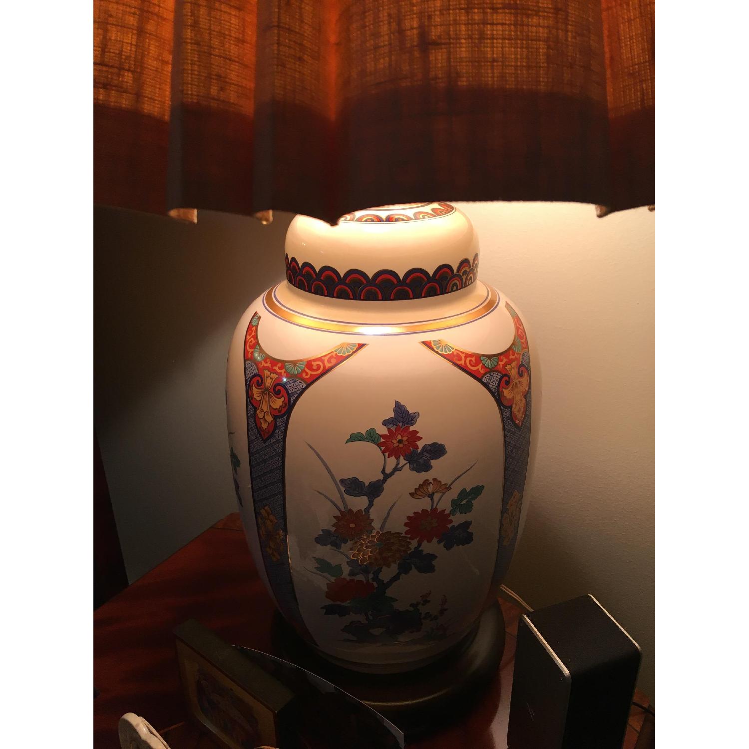 Vintage Knob Creek Ceramic White /Blue/Orange Table Lamps - image-4