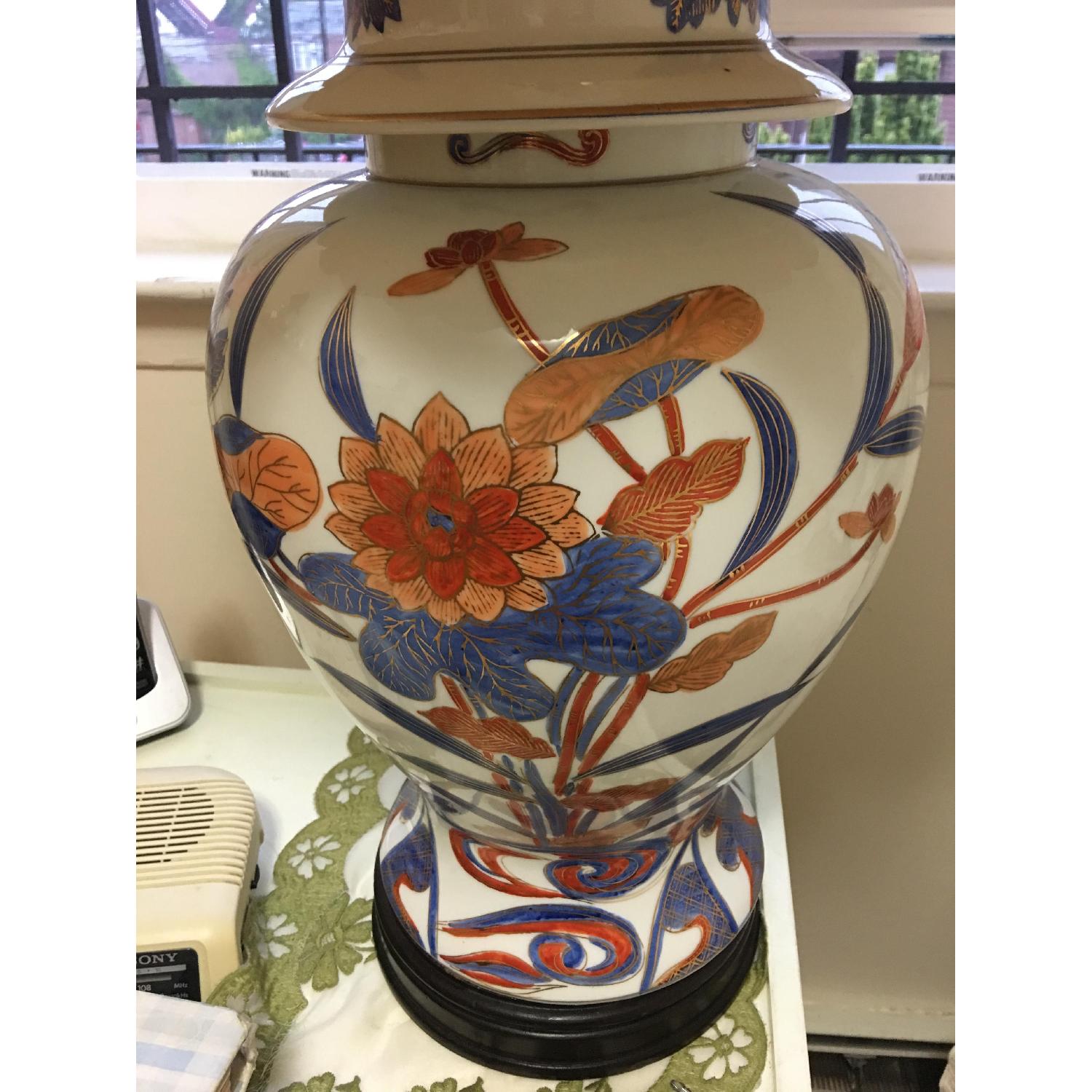 Vintage Knob Creek Ceramic White /Blue/Orange Table Lamps - image-5