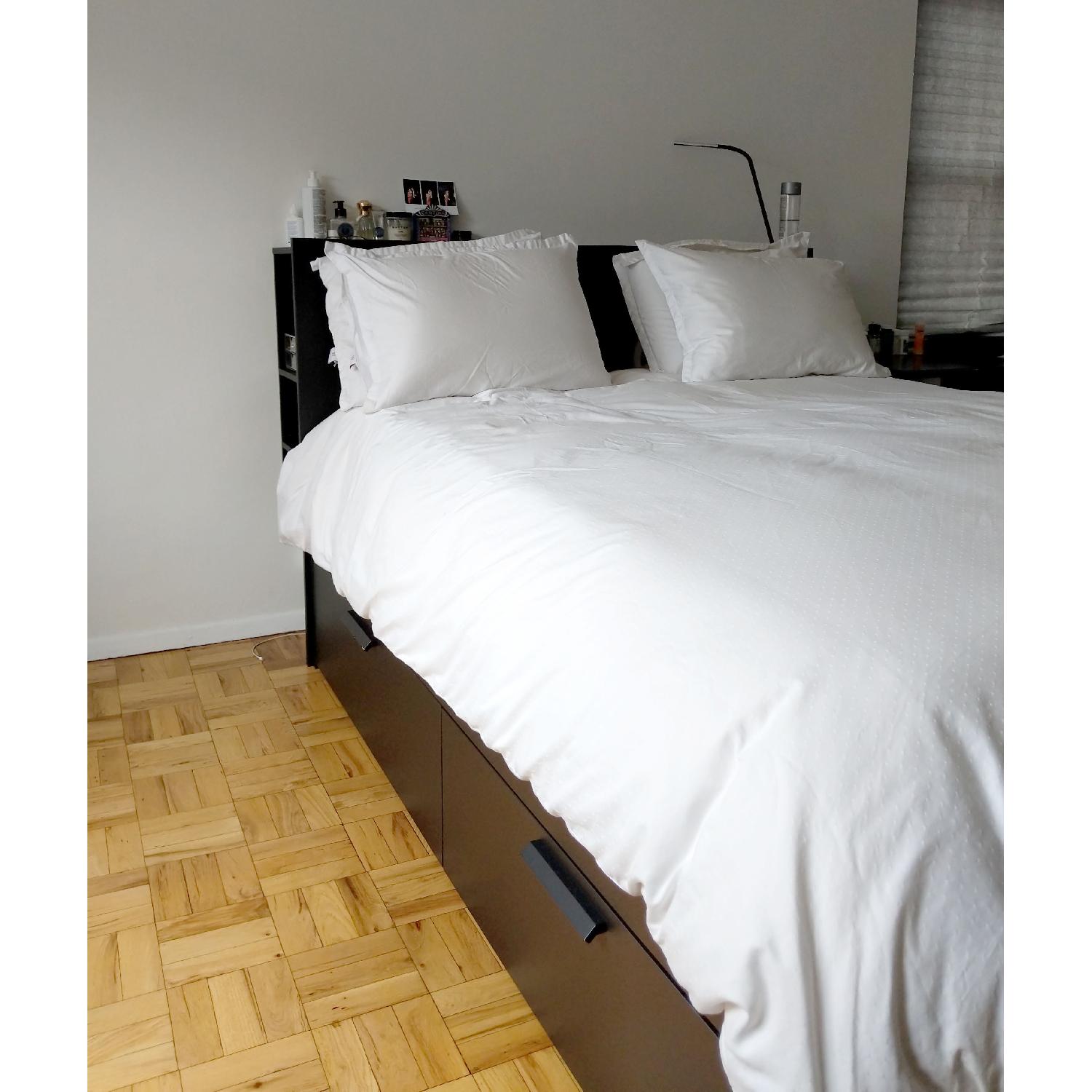 Ikea Brimnes Black Queen Size Bed w/ Storage Headboard - image-1