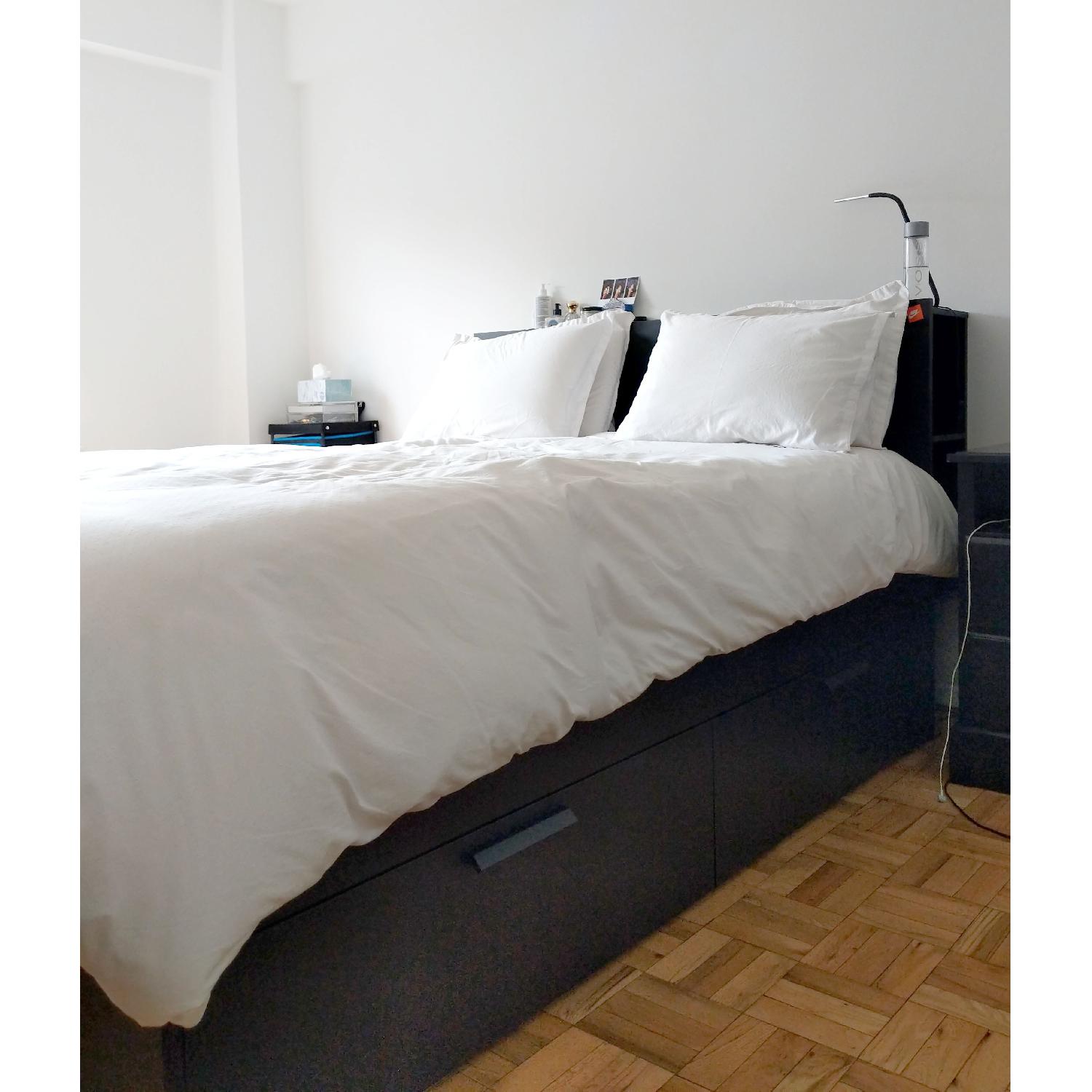 Ikea Brimnes Black Queen Size Bed w/ Storage Headboard - image-2