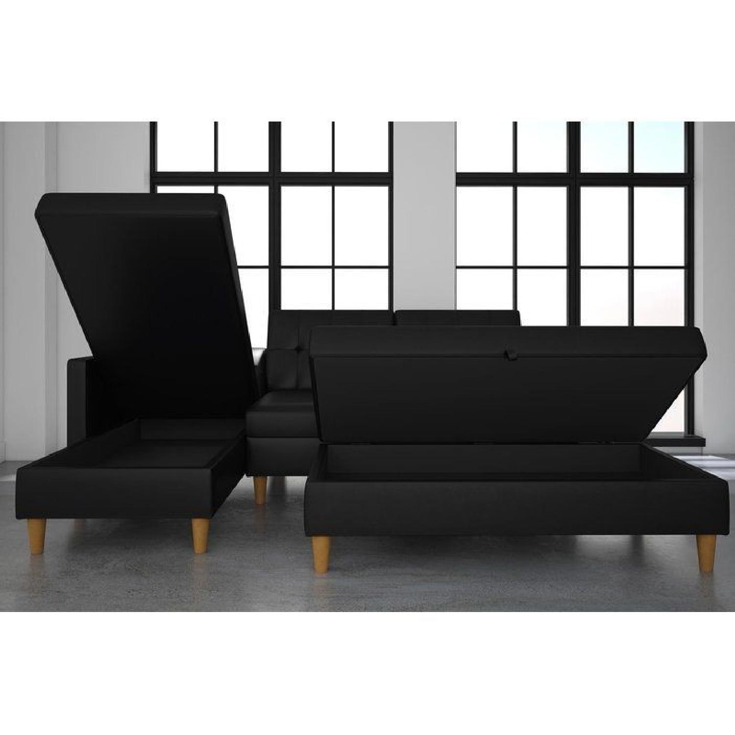Stigall Black Leather Twin Sleeper Sectional Sofa - image-2