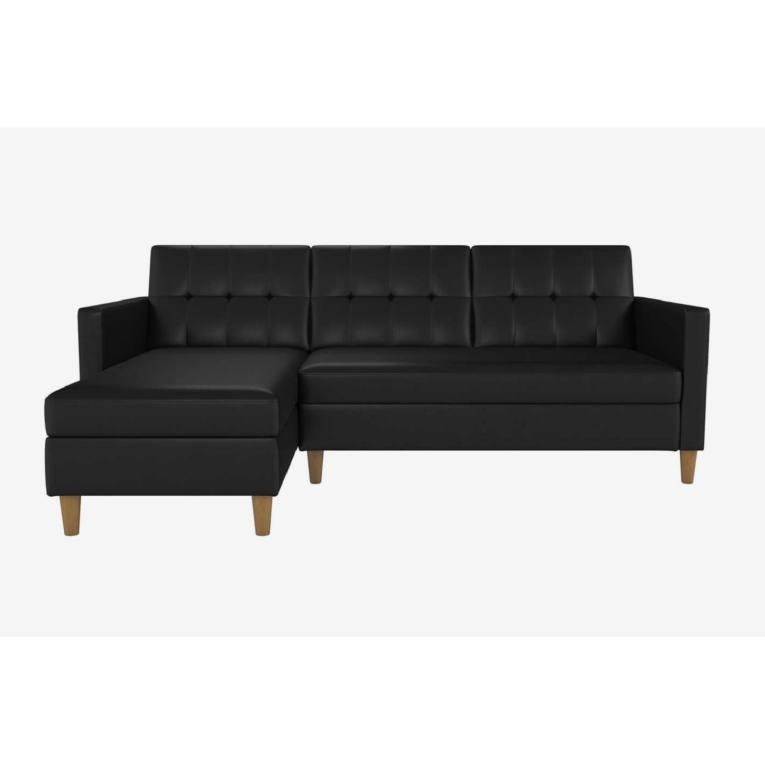 Stigall Black Leather Twin Sleeper Sectional Sofa - image-3