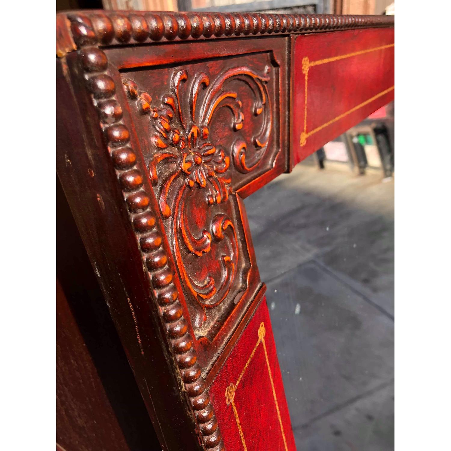 Antique 1930s Wood & Leather Framed Wall Mirror - image-3