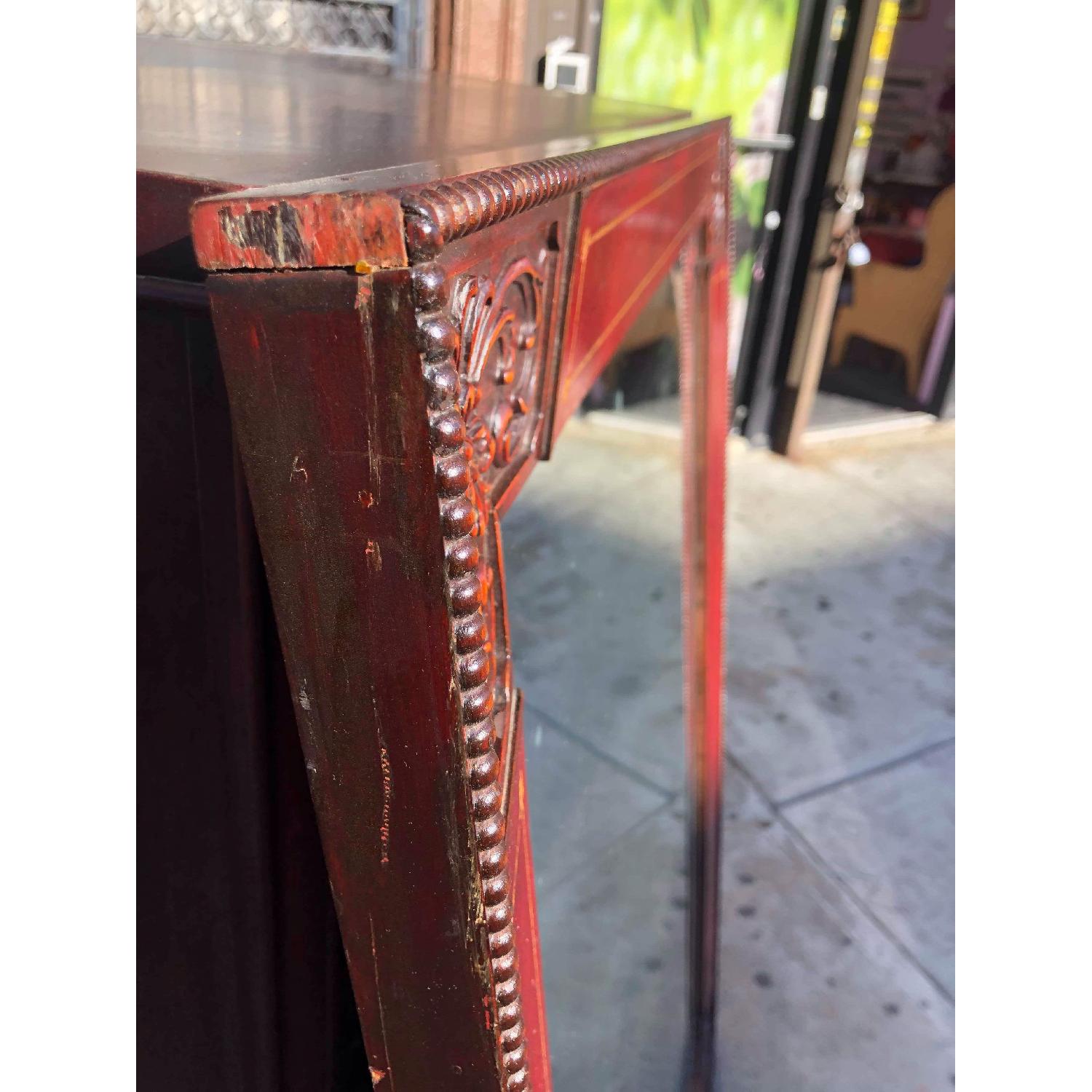 Antique 1930s Wood & Leather Framed Wall Mirror - image-5