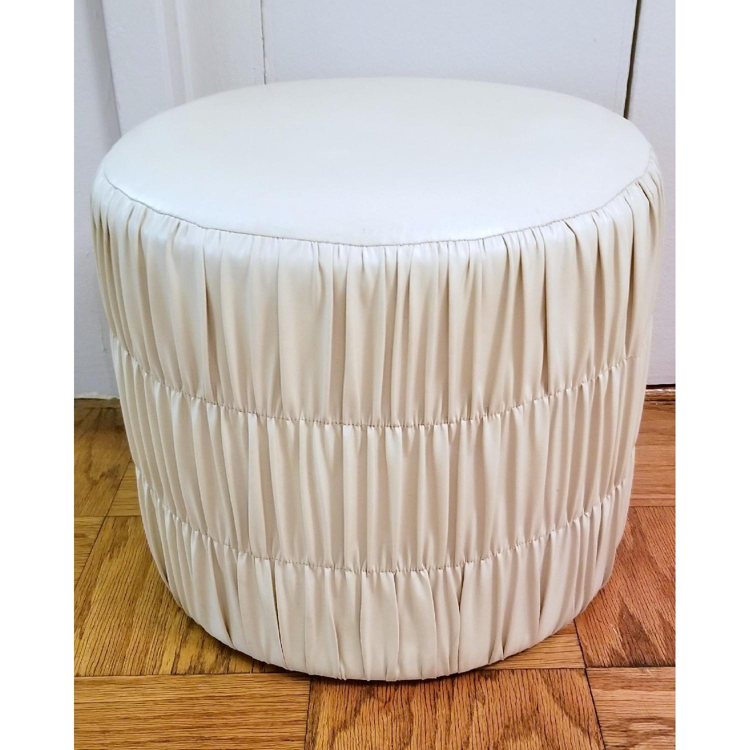 Round Faux Vegan Leather Ottoman - image-1