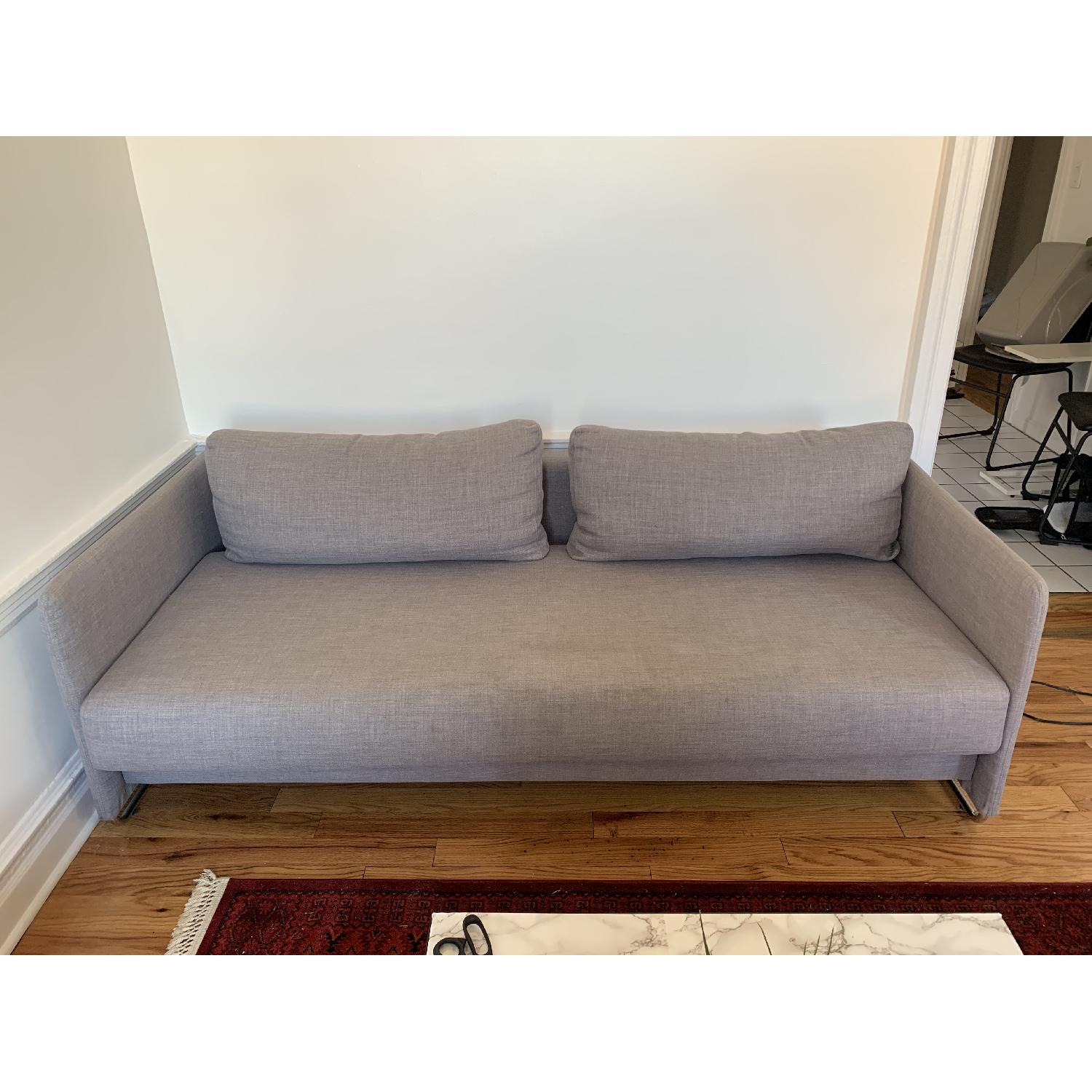 CB2 Tandom Microgrid Grey Sleeper Sofa AptDeco