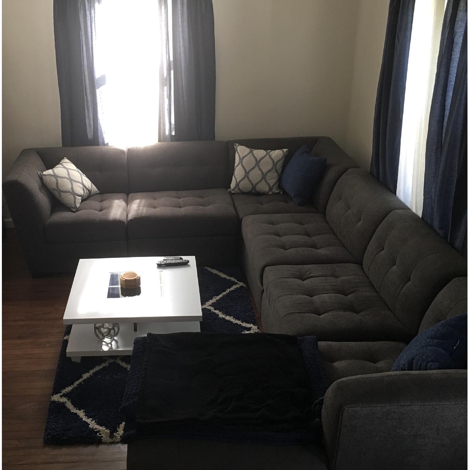 Macy's Grey Button Tufted 7-Piece Chaise Sectional Sofa - image-1