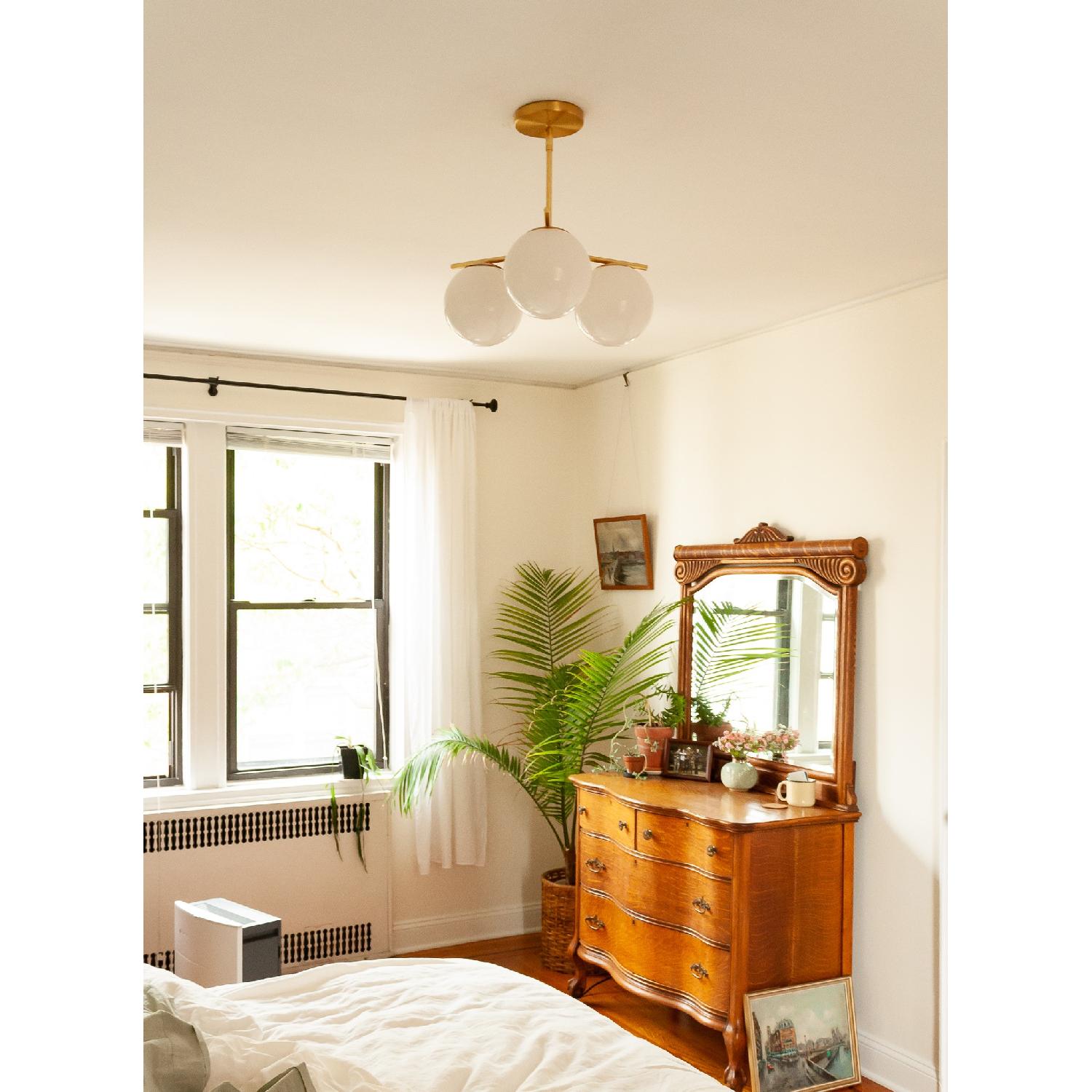 West Elm Brass/Milk Glass Sphere/Stem Convertible Flushmount - image-3