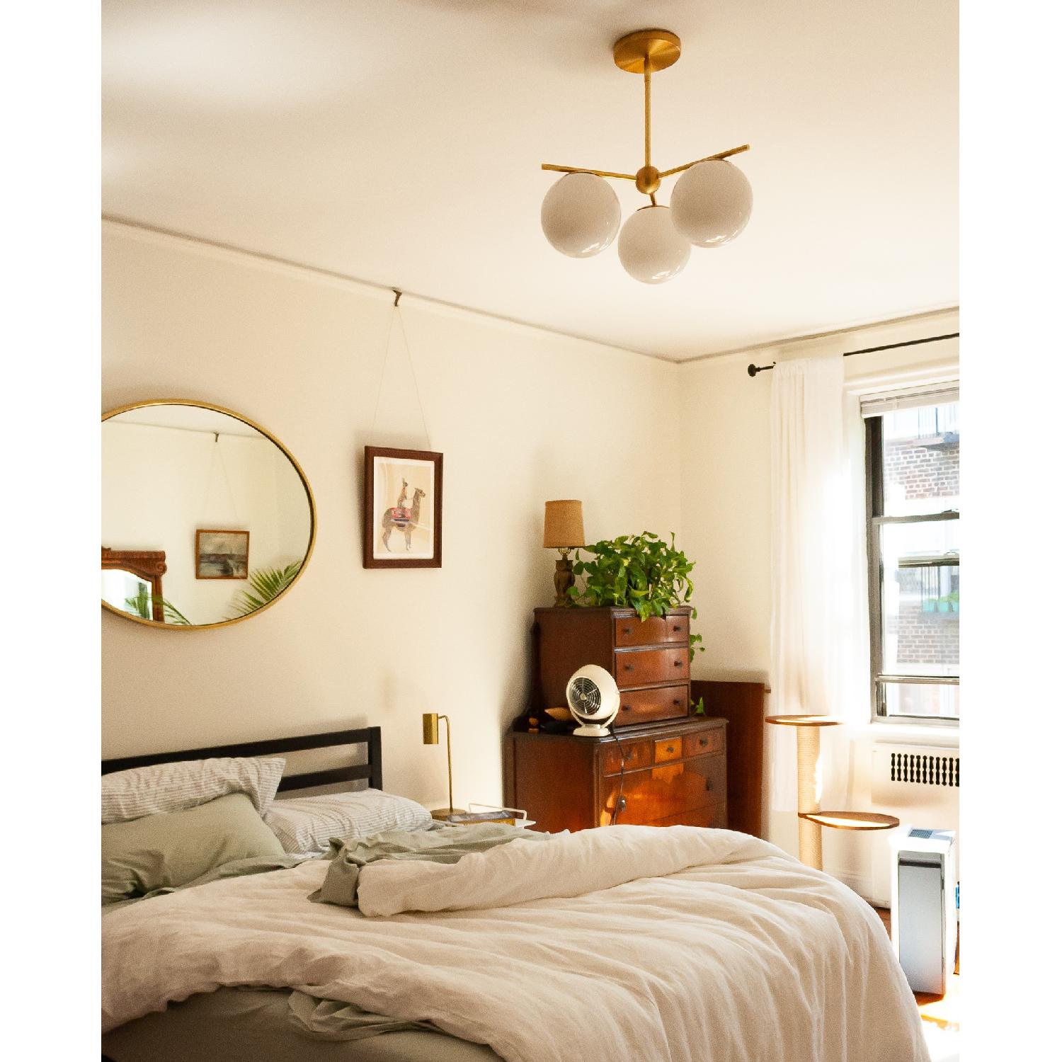 West Elm Brass/Milk Glass Sphere/Stem Convertible Flushmount - image-4