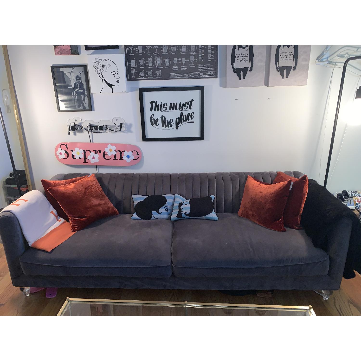 TOV Furniture Aviator Grey/Blue Velvet Sofa - image-1