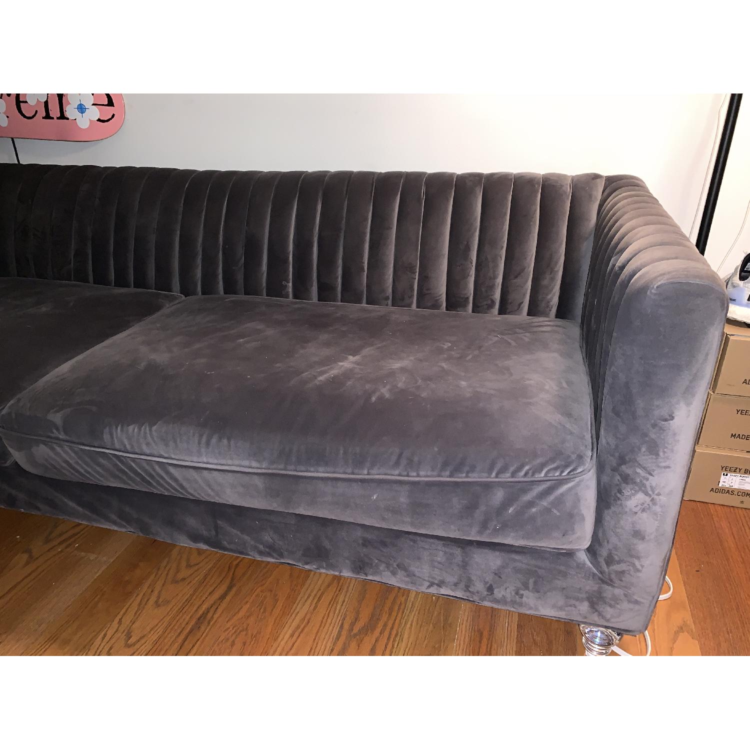 TOV Furniture Aviator Grey/Blue Velvet Sofa - image-2