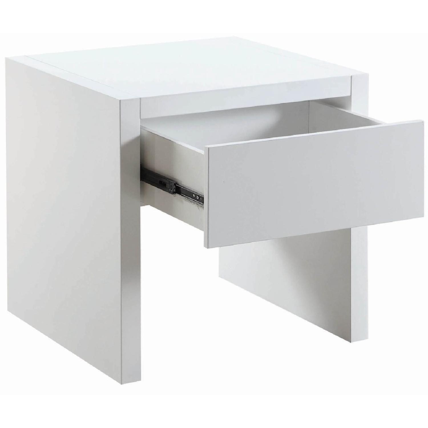 White Lacquer Side Table W Storage Drawer Aptdeco