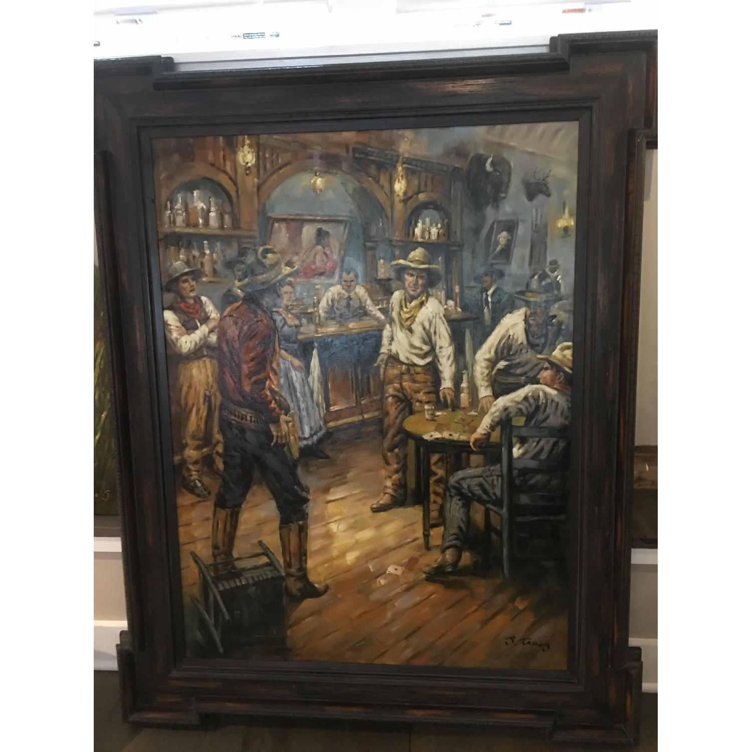 Framed Oil Painting - Cowboys at a Bar - image-2