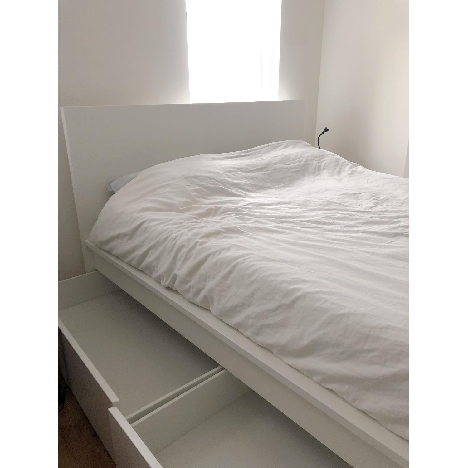 Ikea Malm White Queen Size Bed w/ 2 Storage Boxes - image-2