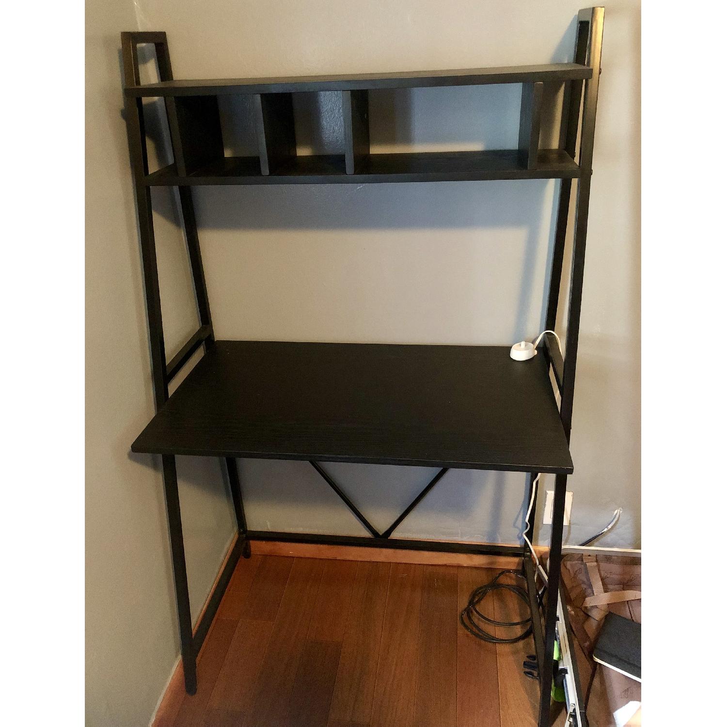 Black Study Desk w/ Storage Shelf - image-1
