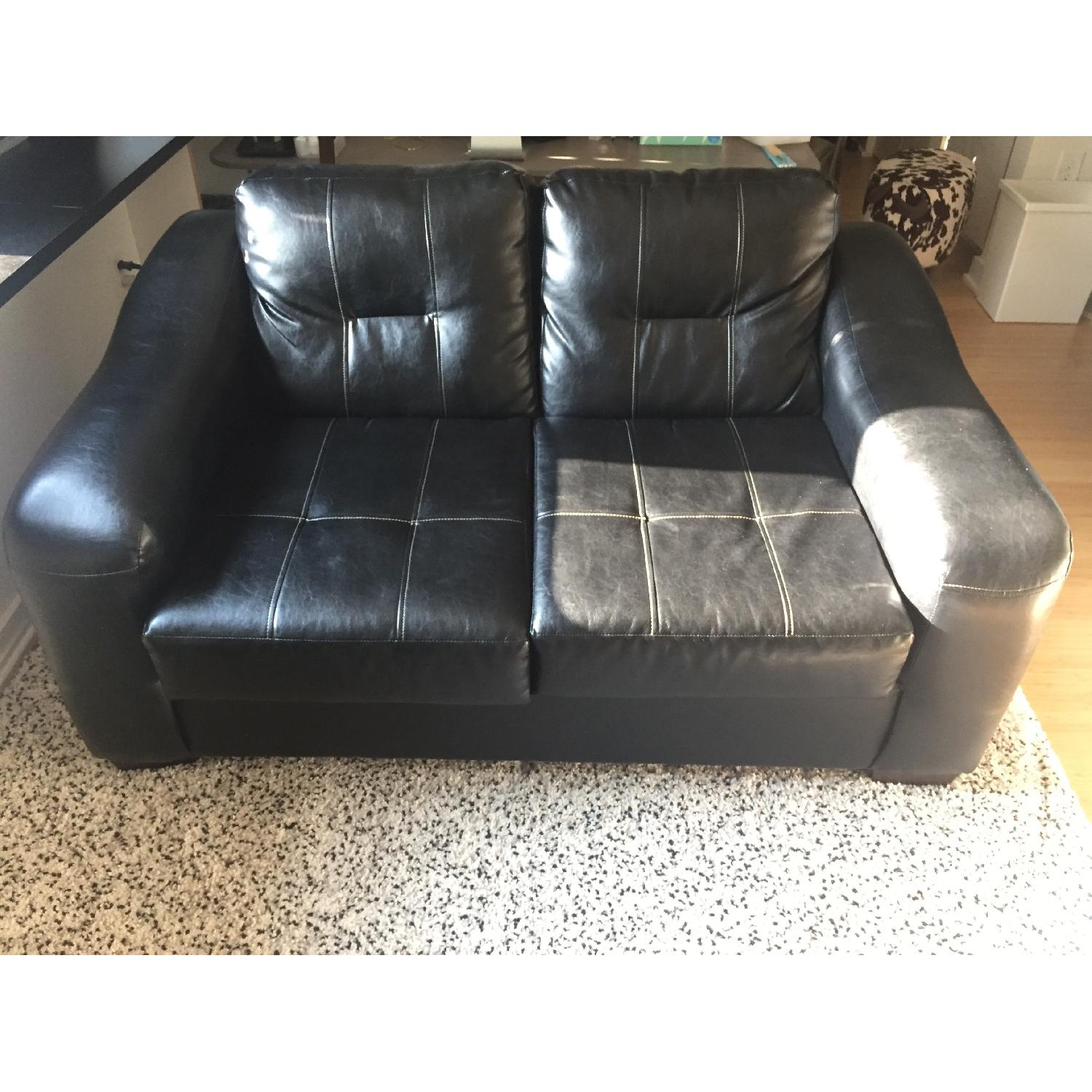 Black Faux Leather Loveseat - image-1