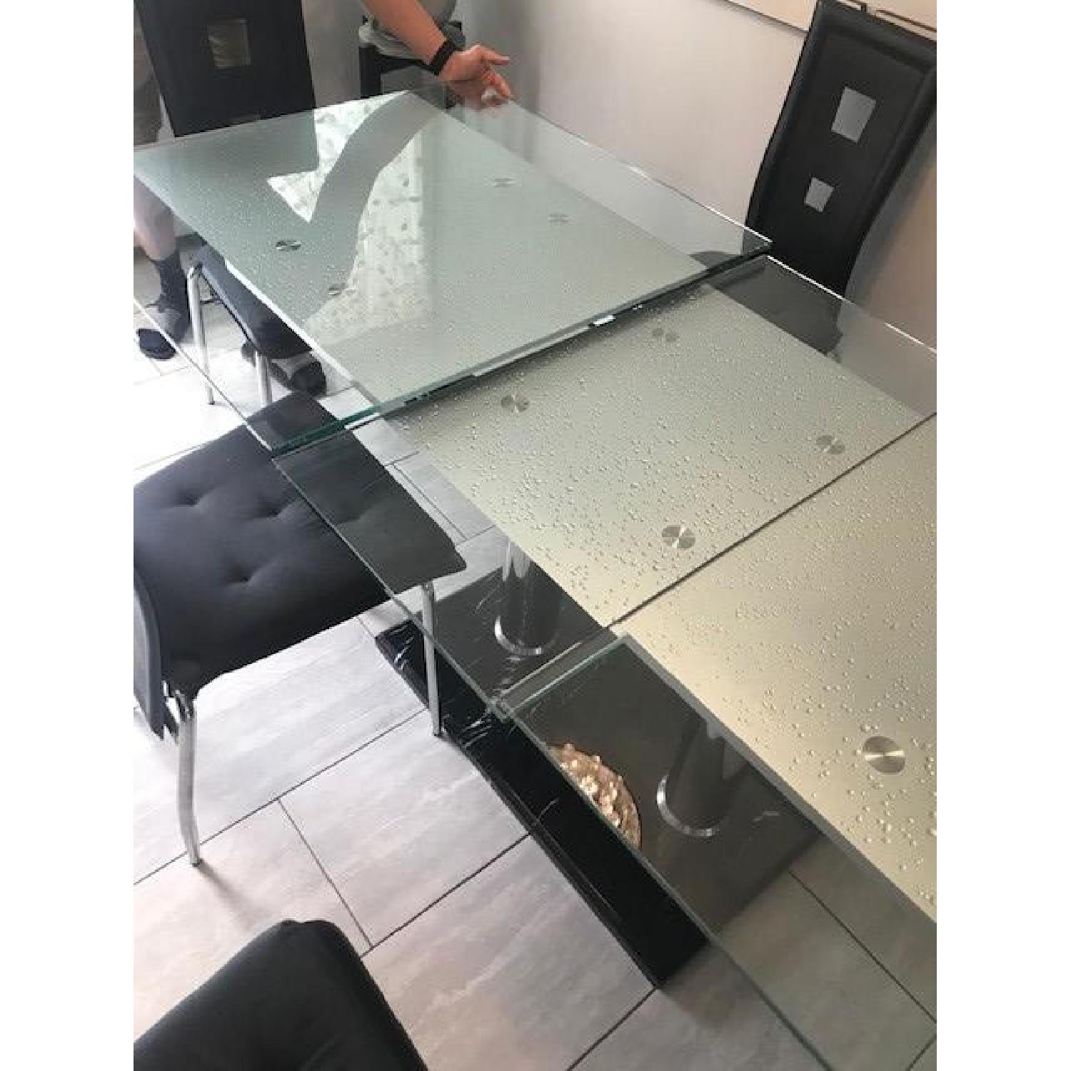 Expandable Glass Top/Marble Base Dining Table w/ 6 Chairs - image-3