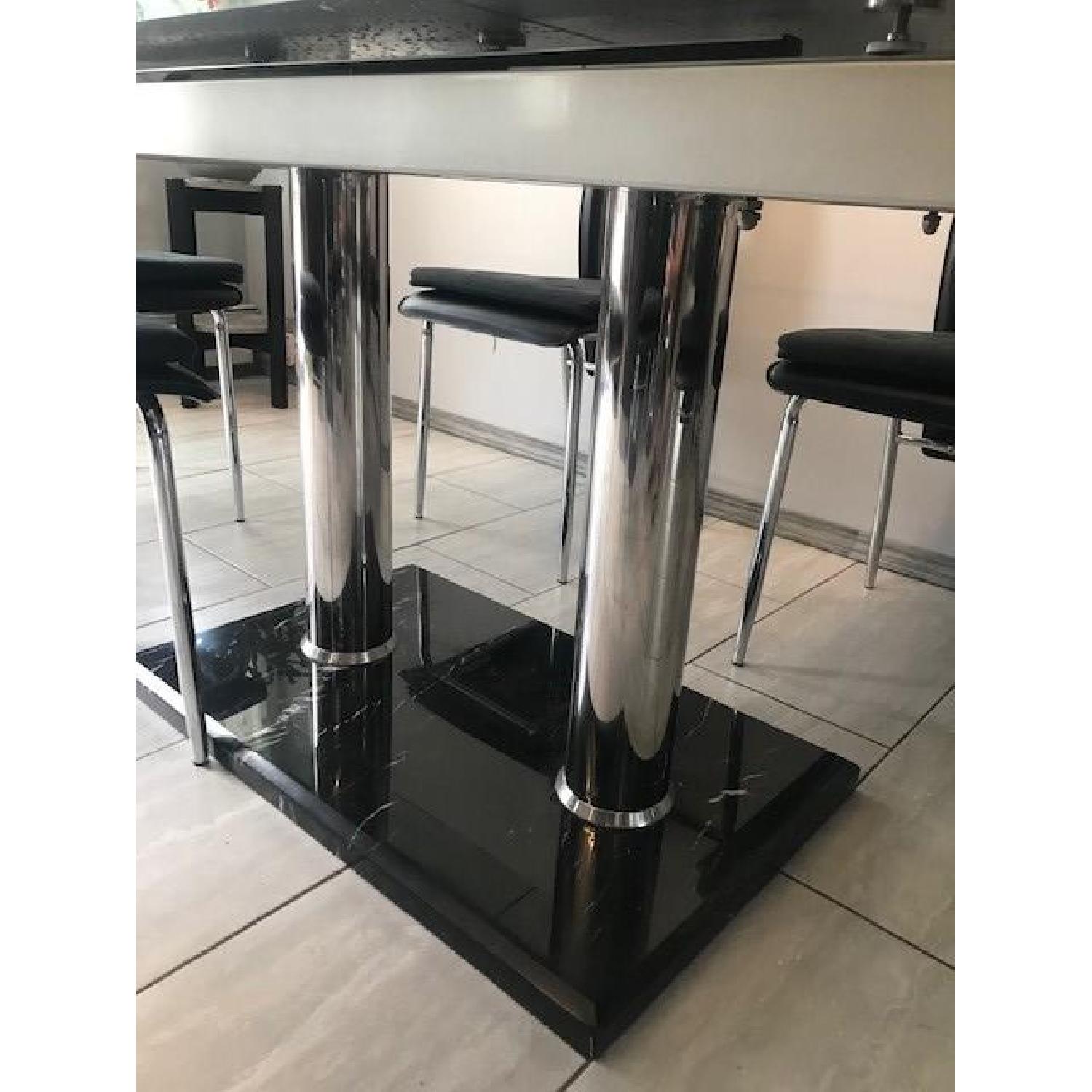 Expandable Glass Top/Marble Base Dining Table w/ 6 Chairs - image-5